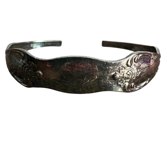 Vintage Wm. A. Rogers Oneida Silver Spoon Cuff Bracelet- Tarnished - Picture 1 of 8